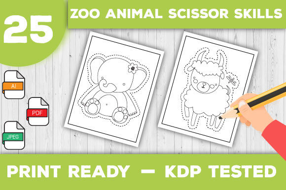 Zoo Animals Scissor Skills Coloring Page